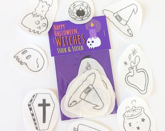 Witchy embroidery stick and stitch design pack, Spooky, Witch, Halloween, Magic, DIY Embroidery, Water Soluble Embroidery
