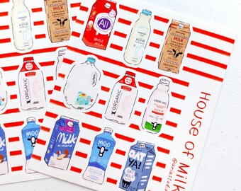 House of Milk Sticker Sheet | Cute Kawaii Milk Carton Stickers, Food Stickers for Planner, Laptop and Water Bottle