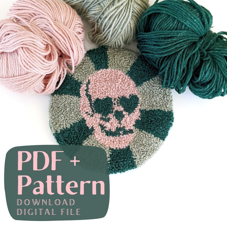 Mönster för stansnålar, PDF-mönster, Dödskallekonst, Stansnålning, Underlägg DIY, Garnmönster, Garnkonst, Muggmatta DIY, Väggkonst, Heminredning bild 1