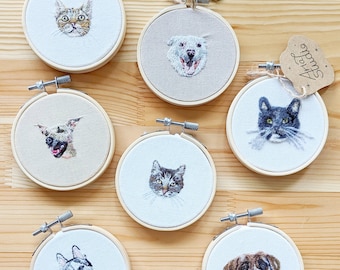 Custom Pet Portrait, mini Personalized Pet Art, Cat Portrait, Dog Portrait, 3.25" Hoop Art, Pet Loss Gift, Hand Embroidery, Wool Felt