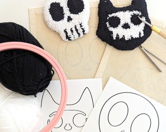 Punch needle kit, skull, coaster DIY, mug rug kit, beginner DIY, gift