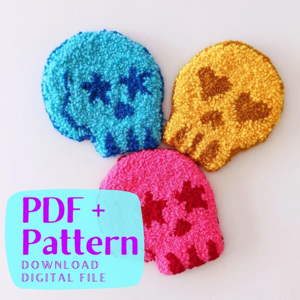 Punch Needle Pattern, PDF Pattern, Skull Art, Punch Needling, Coaster DIY, Yarn Pattern, Yarn Art, Mug rug DIY, Wall art, Home decor