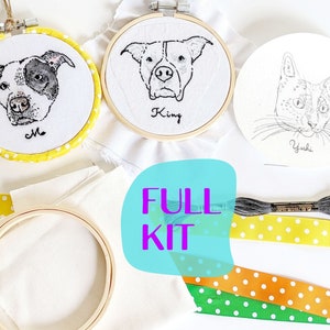 Custom Hand Embroidery kit, Full kit, embroidery, pet portrait, animal portrait, personalized pet, embroidery pattern