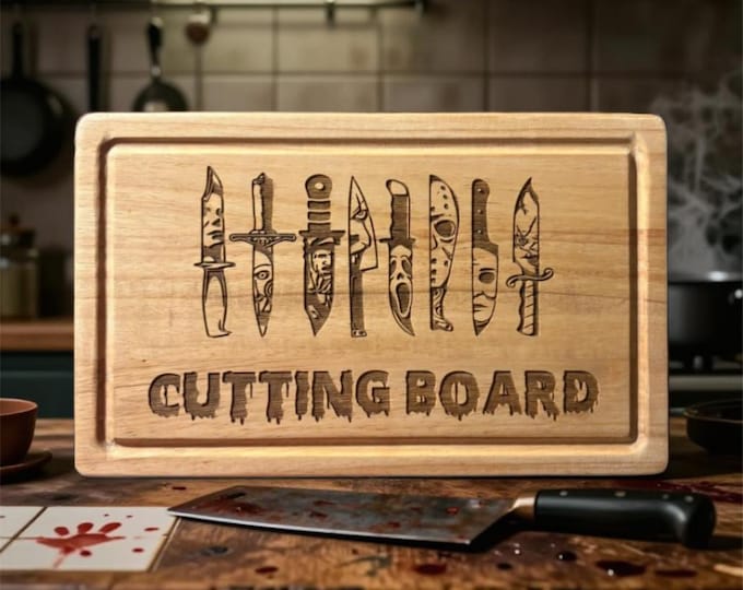 Engraved Halloween Killers Bamboo Cutting Board | Horror Kitchen Decor