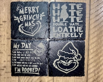Grinch Christmas, Grinchmas,  slate coasters , grinchmas , gift , set of 4 , gift set