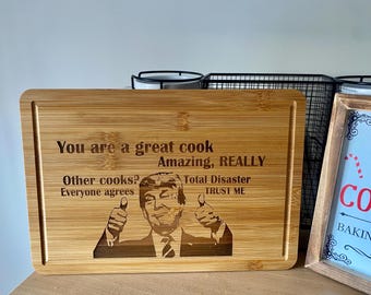 Cutting Board Wood, Personalized- funny President Trump Chef Board, cooking, charcuterie board , cheese | Father’s Day gift