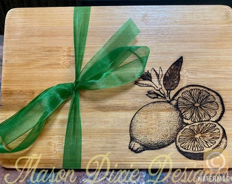 Cutting Board Wood, Personalized- Lemon engraved, small board ! Great for tiered tray!