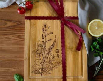 Wildflower- floral Cutting Board – Handmade Bamboo Charcuterie & Cheese Board Gift