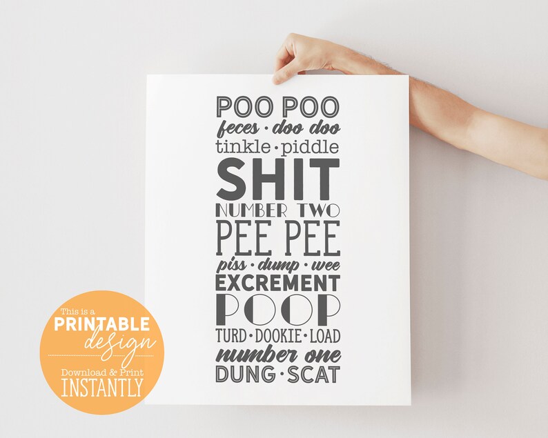 Poo Poo Pee Pee Poop Tinkle Names Funny Hilarious Bathroom Sign Digital