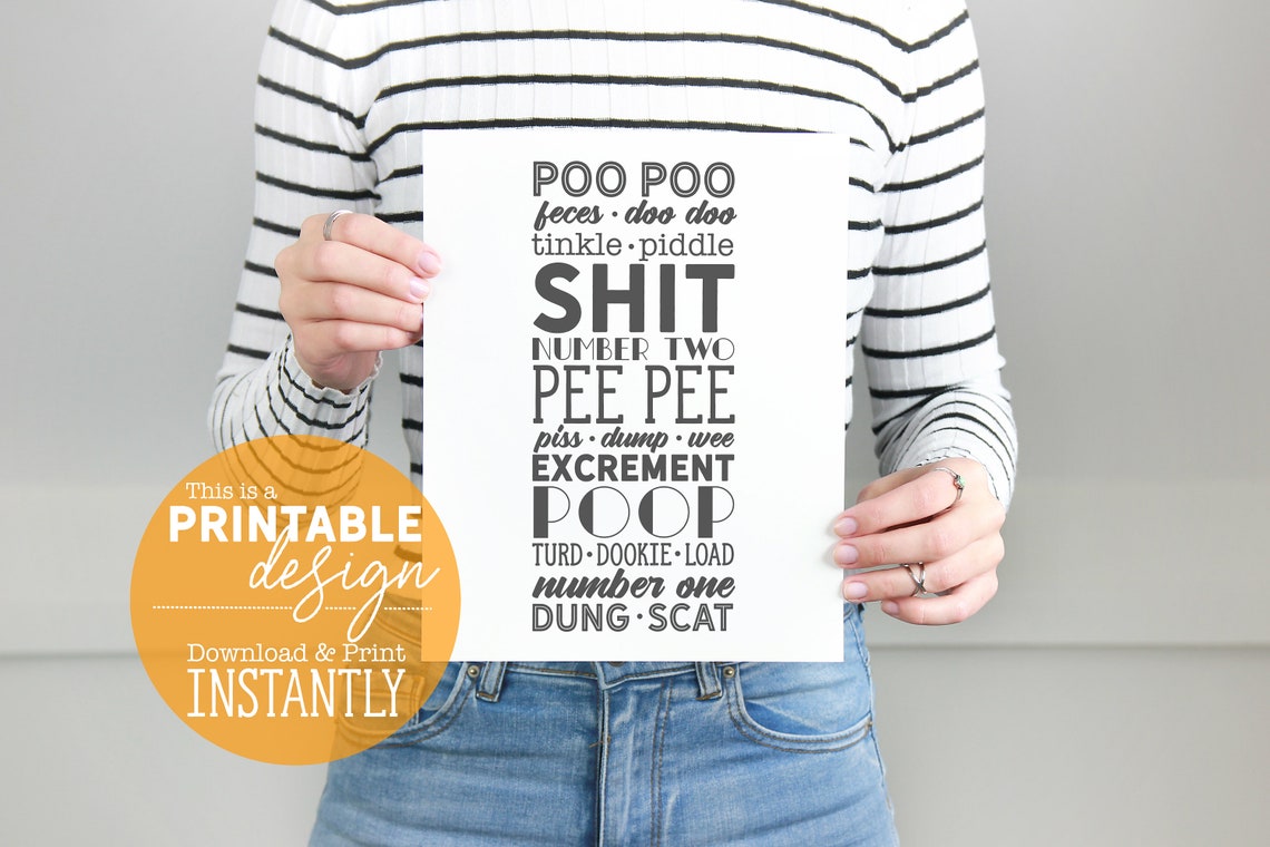 Poo Poo Pee Pee Poop Tinkle Names Funny Hilarious Bathroom Sign Digital