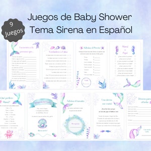 Zeemeermin-babyshowerspellenbundel in het Spaans / Sirena Juegos de Bienvenida de bebe en español