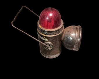 Vintage Railroad Chrome Lantern Red Globe Terra Flashlight Lamp