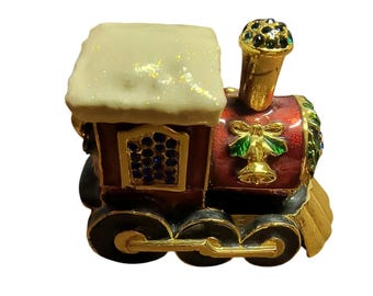 Vintage Train Trinket Hinged Jewelry Box