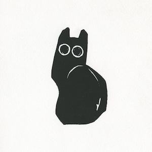 Black Cat Kitten Original Lindo Linograbado Grabado - Arte Animal 5x7 - Deckle Edge - Decoración de pared minimalista Impresión Dibujo Linoprint Felino