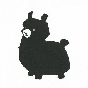 Alpaca Linocut - Handmade Printmaking 5x3.5 Chibi Animal Art Deckle Edge Tiny Llama Print Cute Block Print Farm Illustration Lino Black Ink