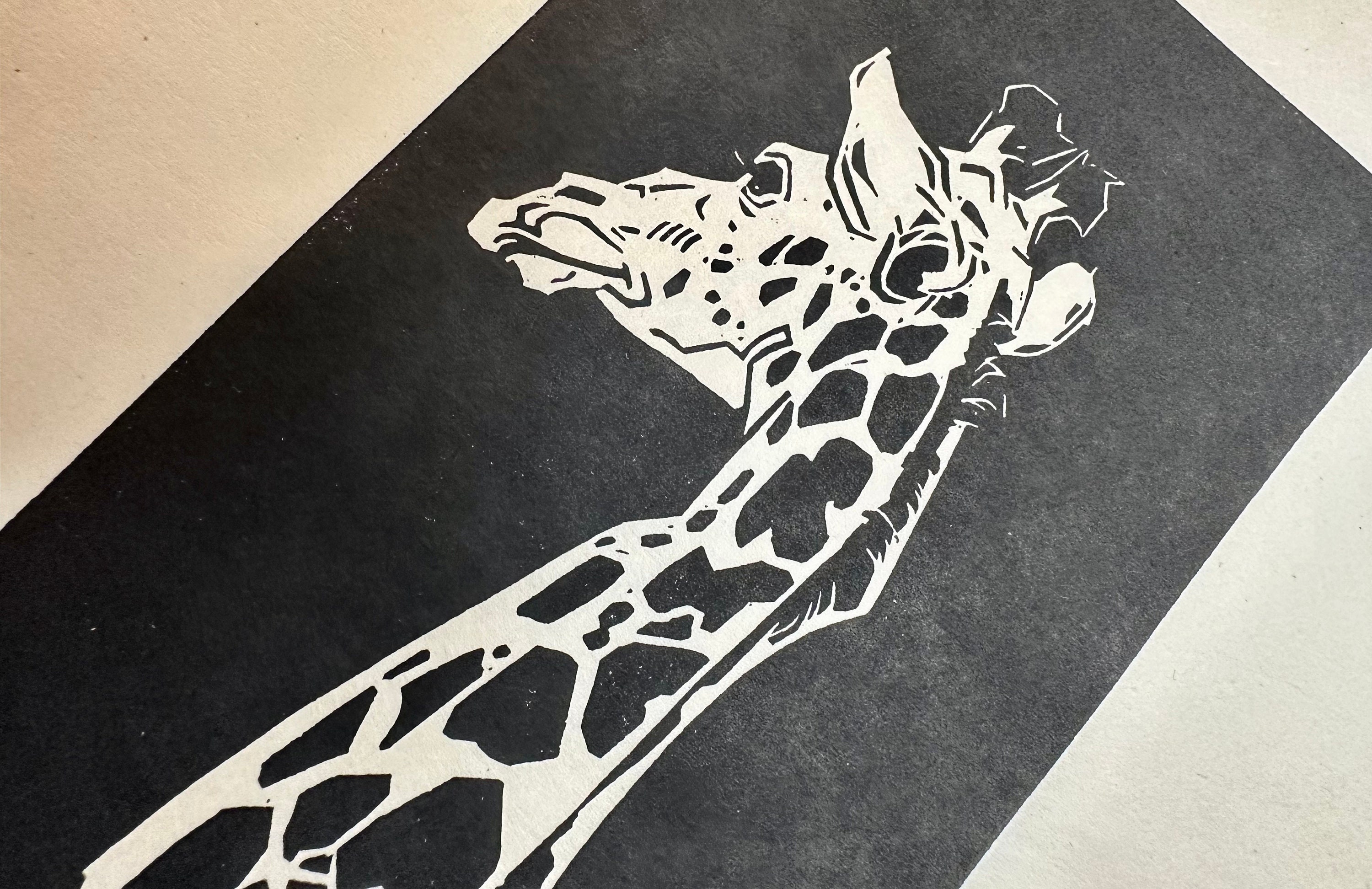 Giraffe Linocut - Printmaking 8x10 Africa - Animal Block
