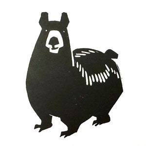 Bear Original Linocut - Handmade Printmaking - 5x5 Square Nature Art - Woods and Forest - Black Bear Block Print Cute Animal Linoprint