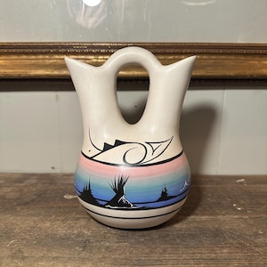 Wazon ślubny Navajo, ręcznie wykonany i malowany z ceramiki artystycznej Indian Ameryki Północnej, 8,5 cala