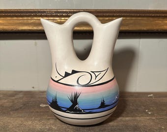 Vaso nuziale Navajo in ceramica artistica, realizzato e dipinto a mano, 21,5 cm (8,5").