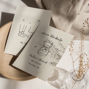 Save the Date & Rehearsal Simple modern line hand-drawn hands and rings illustrations scribble Canva editable template 001 image 1