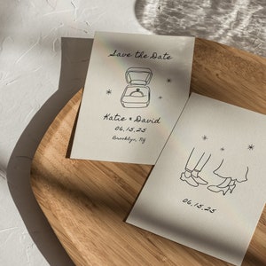 Save the Date & Rehearsal Simple modern line hand-drawn hands and rings illustrations scribble Canva editable template 001 image 2