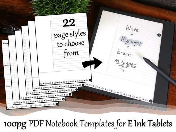 100-Page PDF Notebook Templates for E Ink Tablets (reMarkable 2, Kindle Scribe, etc.)