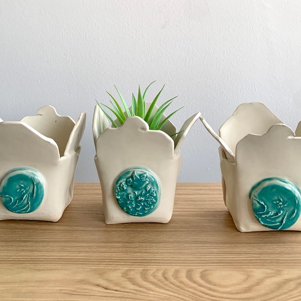 Chinesischer Take-Out-Behälter aus Keramik | Keramikpflanzer | Dekoartikel | Handgefertigt