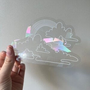 Large Cloud with Rainbow Suncatcher Sticker, Vinyl Window Sky Adhesive, Minimalistic Design