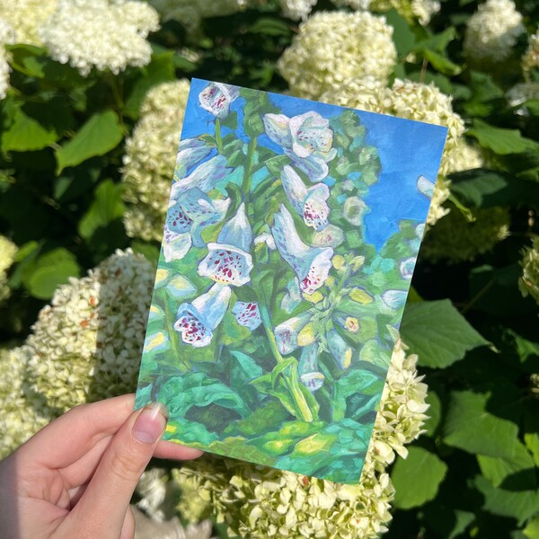 White Foxglove Postcard Print, Floral Art Print