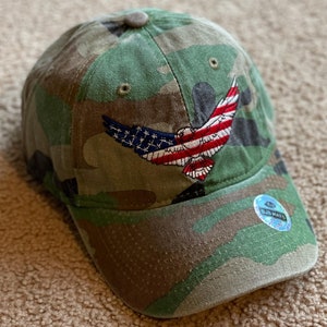 Camo Hat, American flag Hat, American Eagle, Embroidered baseball Hat, USA Hat, Patriotic Hat, America Hat, Camouflage Hat, 4th Of July Hat