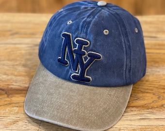 Haftowana czapka baseballowa NY: dwukolorowa, dżinsowa, regulowana bawełniana czapka
