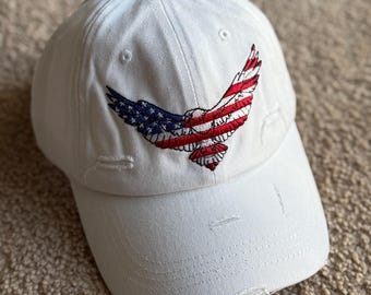 Haftowana czapka z amerykańskim orłem: zniszczona czapka baseballowa USA