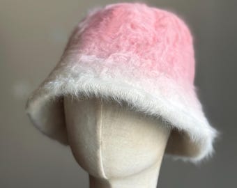 Two-Toned Fuzzy Bucket Hat: Soft Plush Polyester Winter Hat