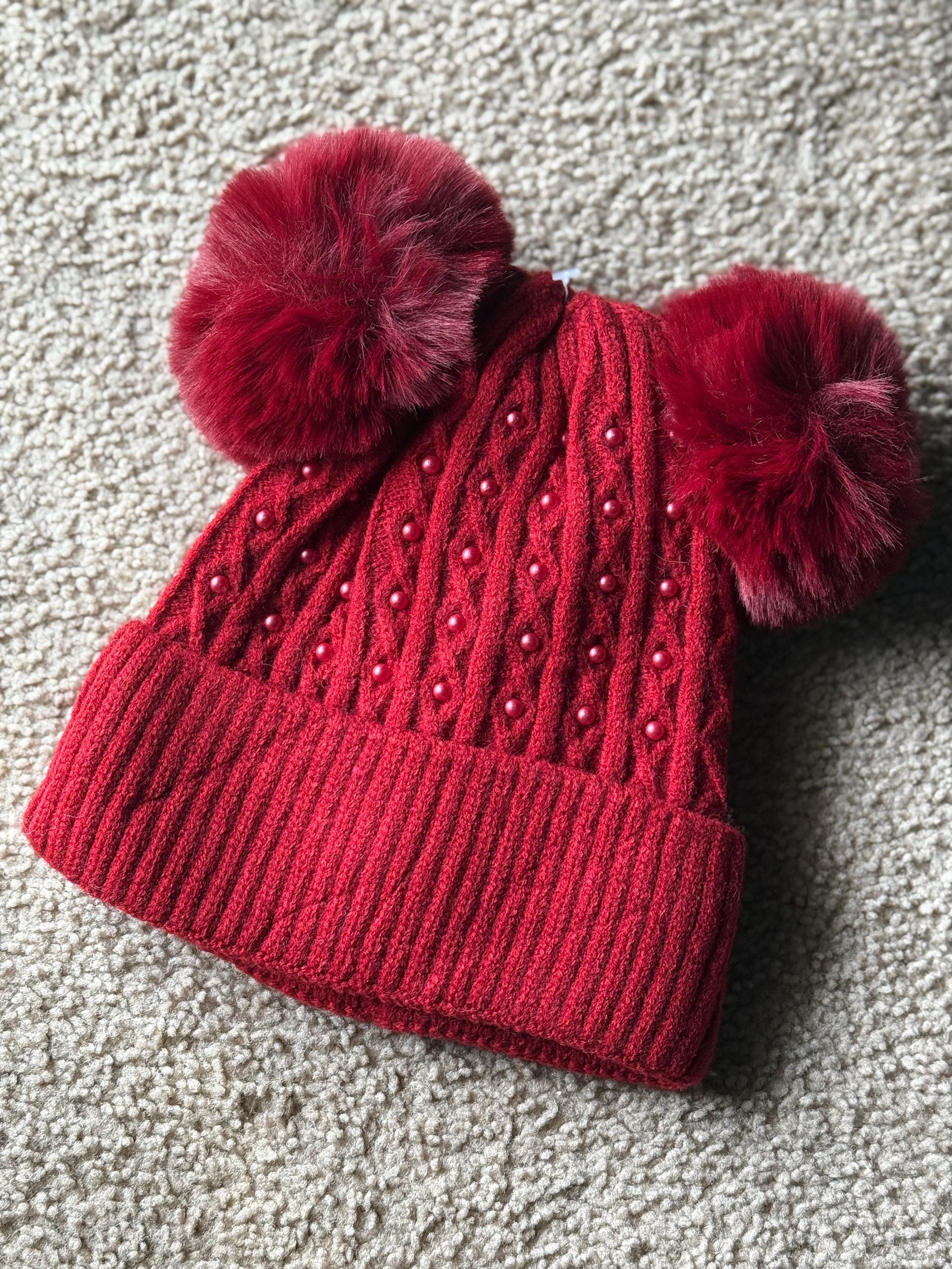Forte‎ Cashmere cream 100% cashmere faux pearl embellished knit women beanie hat Knit Cashmere Hat With Fox Fur Pompom main image 2