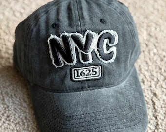 Czapka baseballowa z haftem NYC: bawełniany denim, regulowana klamra