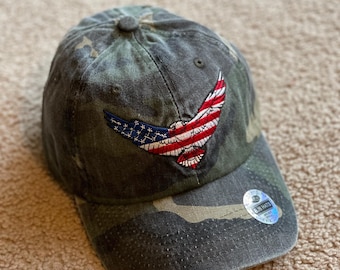 Haftowana czapka z amerykańskim orłem w kamuflażu – patriotyczna czapka baseballowa USA