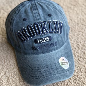 Embroidered Brooklyn NY Baseball Hat: Vintage Washed Denim