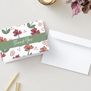 Lot de cartes de voeux à téléchargement immédiat floral rouge et pêche, anniversaire, remerciements, cartes vierges à l'intérieur de 26 cartes