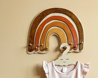 Wooden Rainbow Coat Hook: Nursery Wall Shelf with Pegs