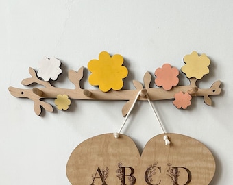 Floral Wall Mounted Coat Rack - Entryway Coat Rack - Nursery Wall hooks - Coat hanger with hooks