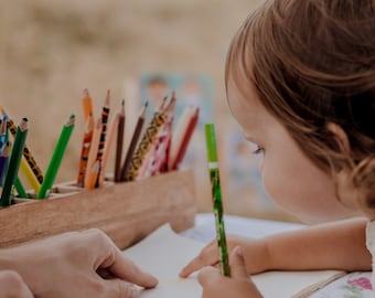 Montessori Wood Pencil Holder: Kids Art Desk Organizer