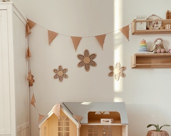 Flores de ratán de madera - Decoración de pared Daisy Rattan - Dormitorio para niñas - Vivero de flores