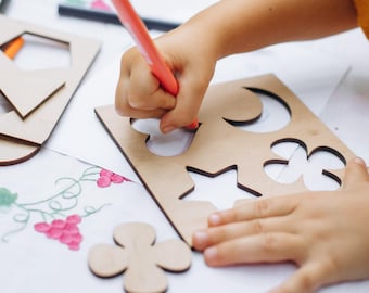 Montessori Wooden Stencil Set: Geometric Shapes for Toddlers