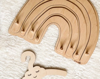 Wooden Rainbow Nursery Hanger: Baby Room Wall Decor with Hooks