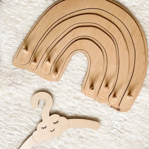 Wooden Rainbow Nursery Hanger: Baby Room Wall Decor with Hooks