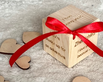 5 Reasons I love you - Custom wooden blocks with red bow for Valentine's Day - Gift for Girlfriend | Boyfriend