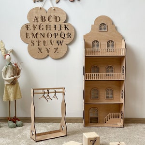 Handcrafted dollhouse  - Boho Nursery Decor - Pretend play dollhouse 32" high - Waldorf Doll house - Birthday Gift for Girl