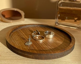 Handmade Walnut Wood Ring Dish – Anniversary Gift, Jewelry Tray