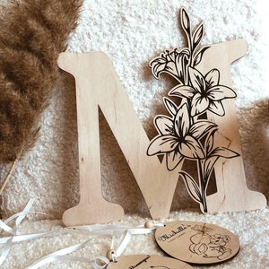 Laser Engraved Nursery Letter with Lilies The Perfect Boho Chic Wall Letter for a Girl's Nursery & Birthday Gift image 1