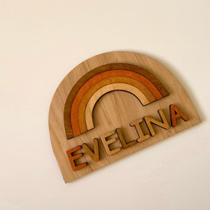 Personalized Rainbow Name Puzzle: Colorful Custom Wooden Name Gift for Girls & Boys 1st Birthday image 3
